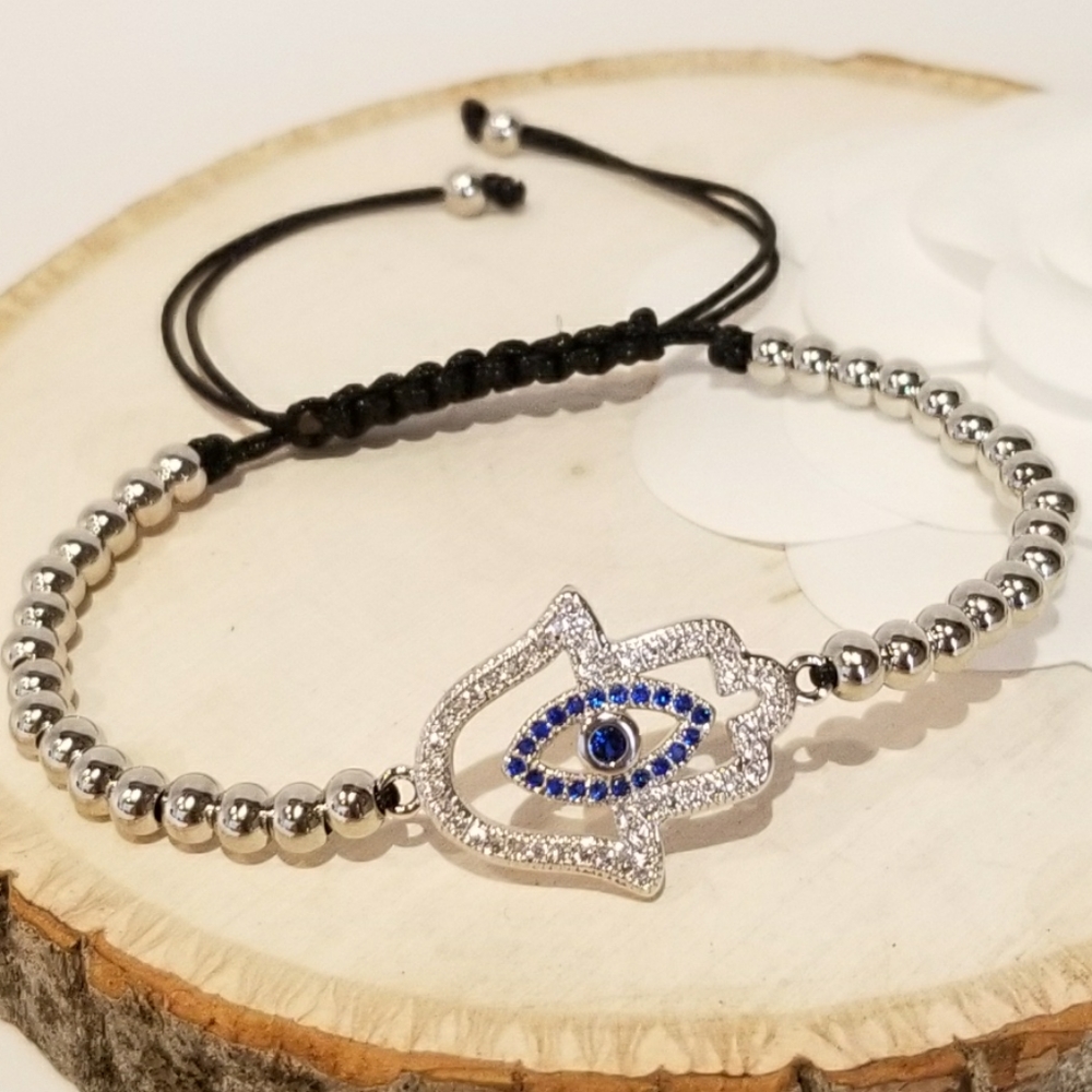 NEW Hamsa Evil Eye Pave CZ Bracelet